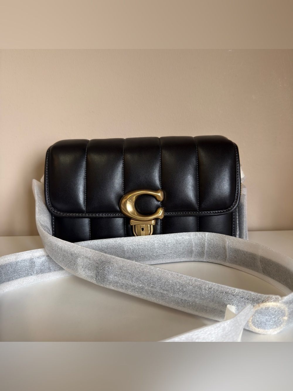 Coach Black Quilted Leather Shoulder Bag with Brass C-Clasp C7725 STUDIO - Picture 3 of 10